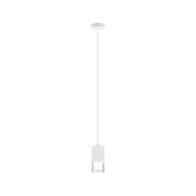 Modern white metal pendant light with clear glass and warm white LED for living spaces