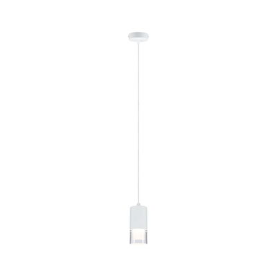 Moderne witte metalen hanglamp met helder glas en warm wit LED-licht voor woonruimtes