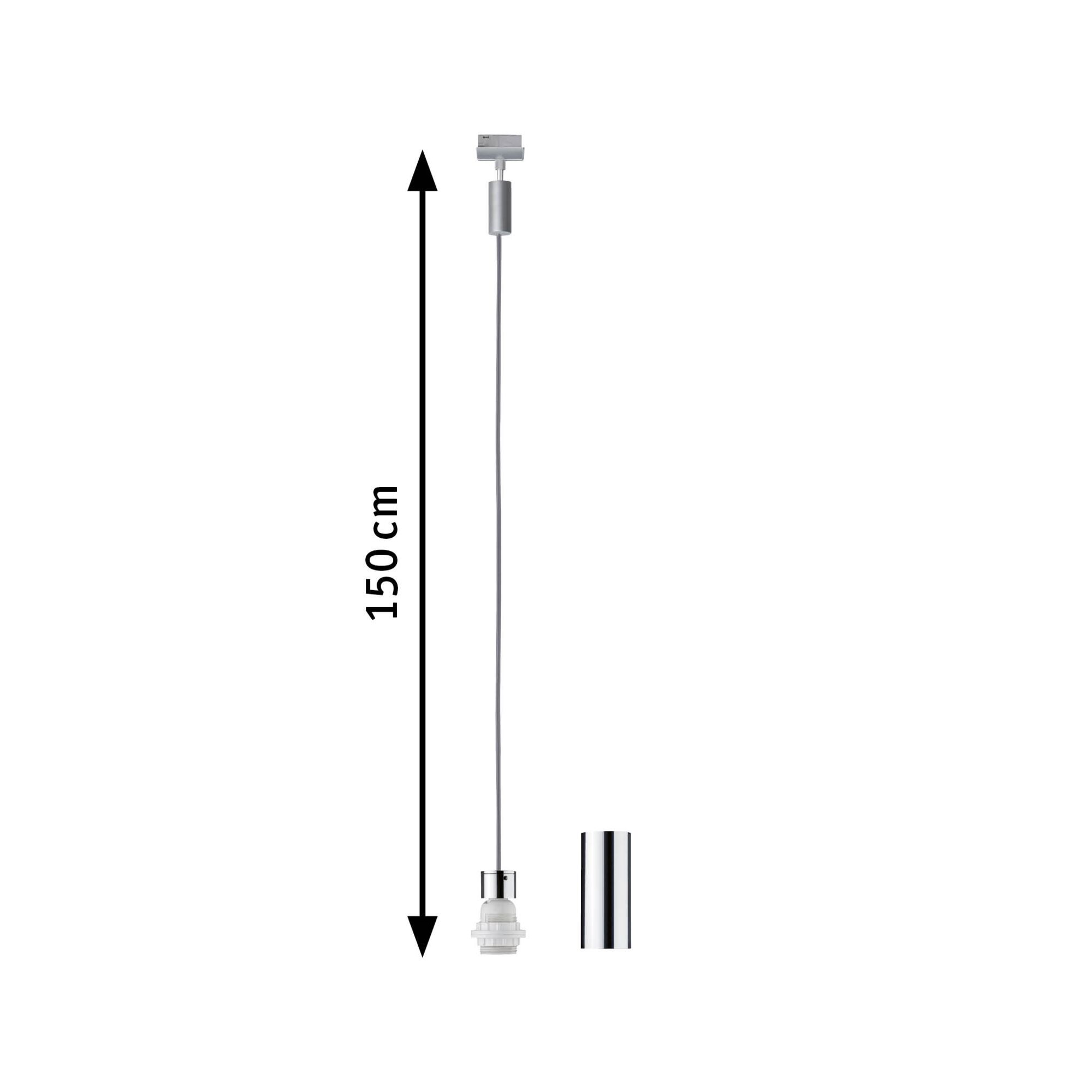 150 cm lange zilveren kabel met lampfitting en chromen huls voor LED-verlichting