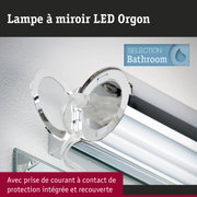 Lampe LED miroir Orgon chromée avec prise de courant protégée intégrée pour salle de bain