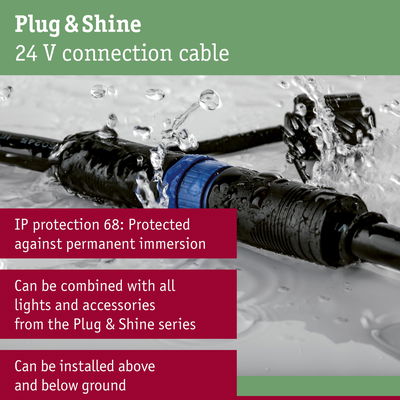 Black Plug & Shine 24 V connection cable with blue ring, waterproof for outdoor lighting installations