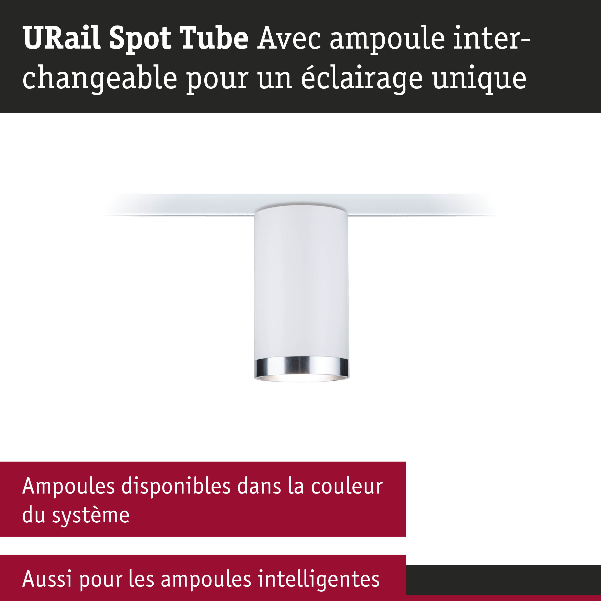 Spot URail Spot Tube blanc avec ampoule interchangeable pour système d'éclairage sur rail flexible