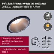Spot LED encastrable avec LED interchangeable 470 lm, lumière blanc chaud 2700K, dimmable sur 3 niveaux