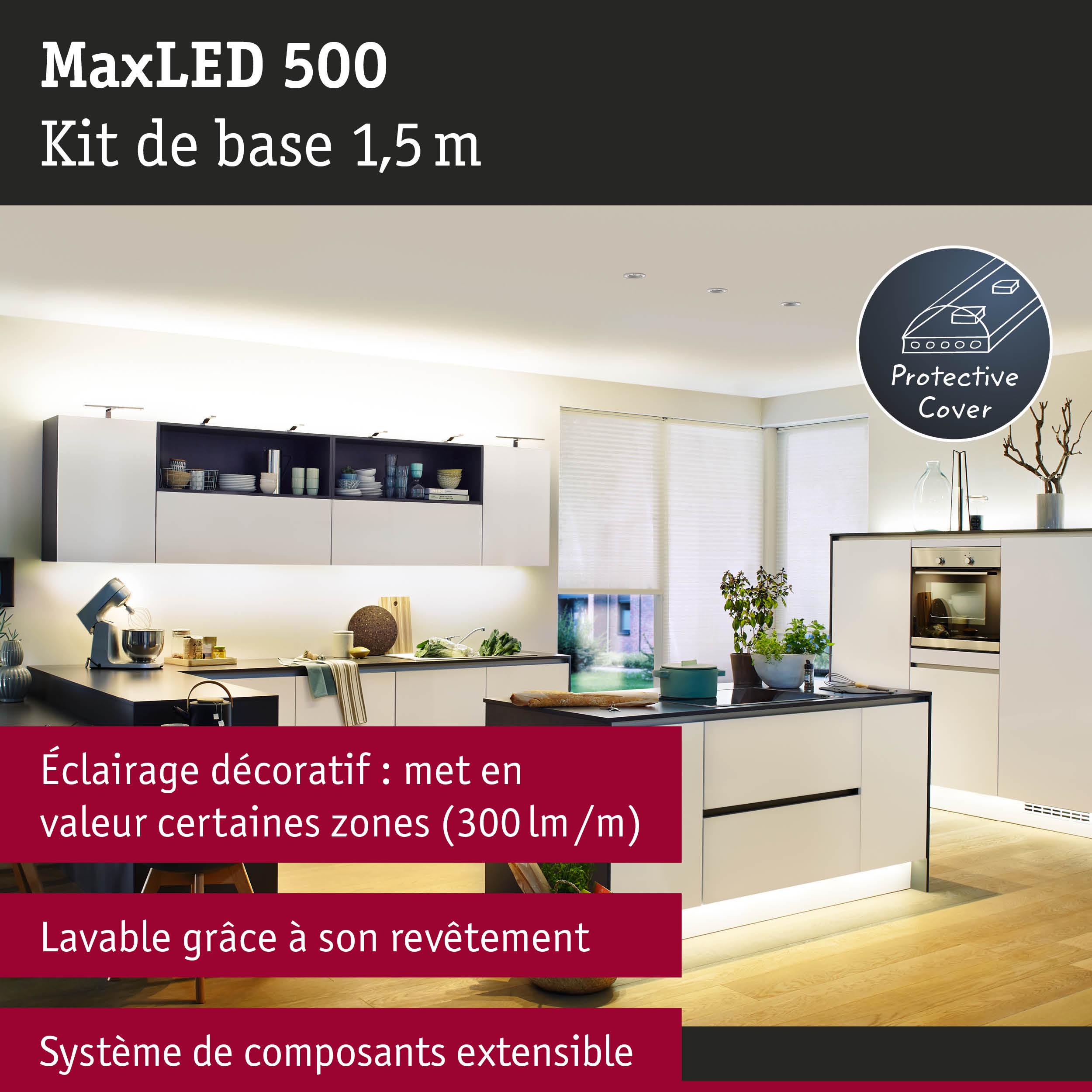 Kit MaxLED 500 1,5 m avec protection pour éclairage décoratif et extensible en cuisine