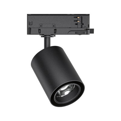 Spot LED noir en métal avec boîtier cylindrique orientable pour systèmes d'éclairage sur rail