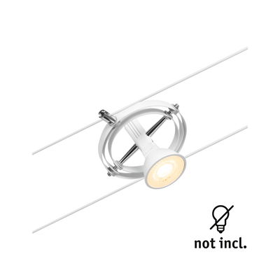White metal cable spotlight with round mount for flexible lighting, bulb not included