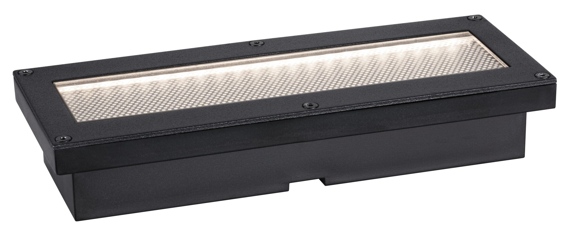 Rechthoekige zwarte metalen LED-inbouwlamp met diffuus licht en beschermend glas