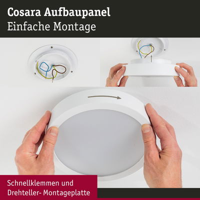 Cosara Aufbaupanel weiße Deckenleuchte mit Schnellklemmen und Drehmontage für einfache Installation