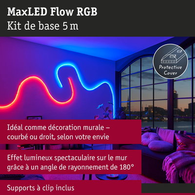 MaxLED Flow RGB kit LED 5 m avec clips pour décoration murale colorée et angle de rayonnement de 180°