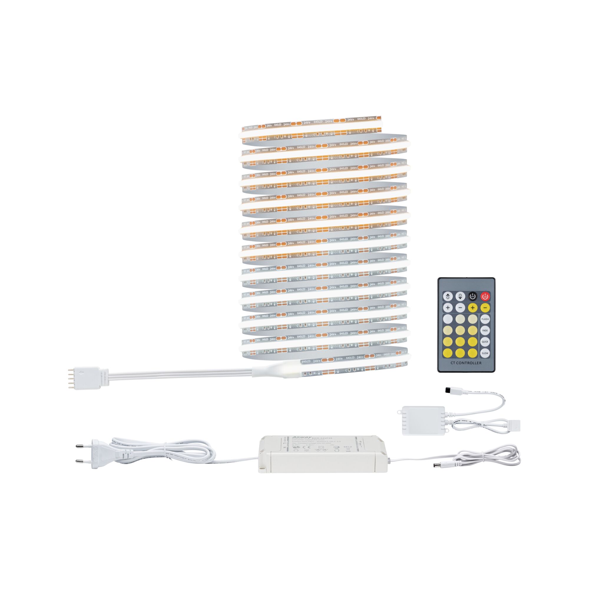 MaxLED 500 Strip LED Kit de base COB 3m Tunable White 15W 600lm/m Tunable White 36VA Bande LED blanche avec télécommande et alimentation pour éclairage d'intérieur flexible et contrôle