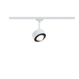 Modern white metal LED spotlight on track system for flexible room lighting