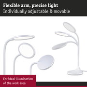 White LED desk lamp with flexible arm for precise lighting of the work area