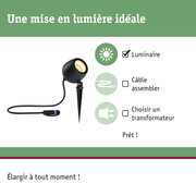 Projecteur LED noir avec piquet de terre et câble pour éclairage extérieur de jardin
