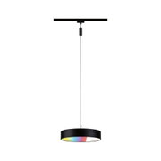 Schwarze LED-Pendelleuchte mit rundem Schirm und mehrfarbigem Licht für moderne Wohnräume