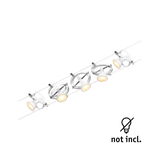 Weißer Seilstrahler mit fünf verstellbaren Spots aus Metall für moderne Beleuchtung ohne Leuchtmittel.