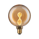 Round amber LED bulb with twisted filament for decorative lighting and warm ambiance