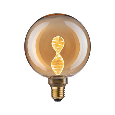 Round amber LED bulb with twisted filament for decorative lighting and warm ambiance
