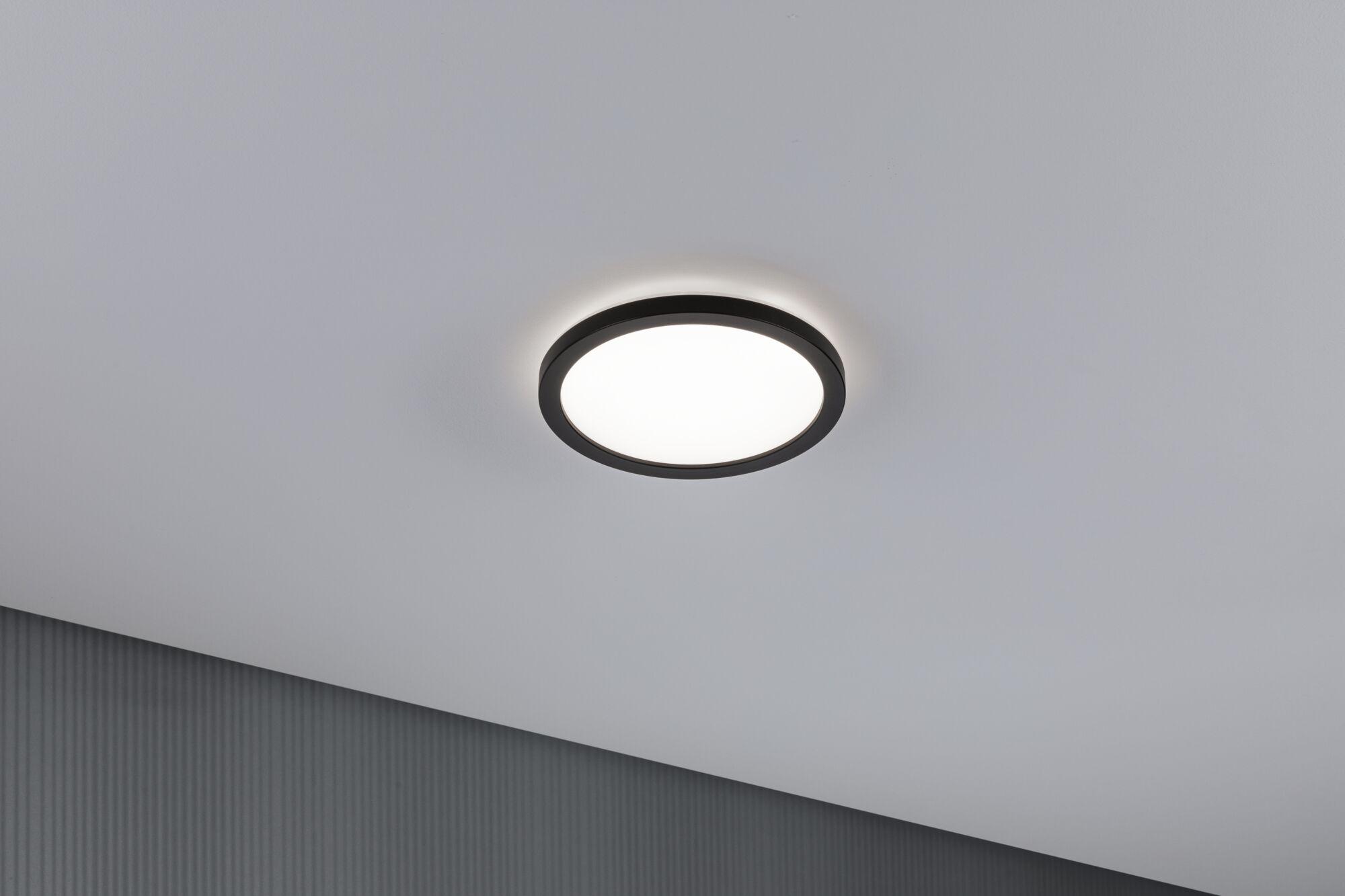 Round LED ceiling light with black frame and white diffuser for modern room lighting