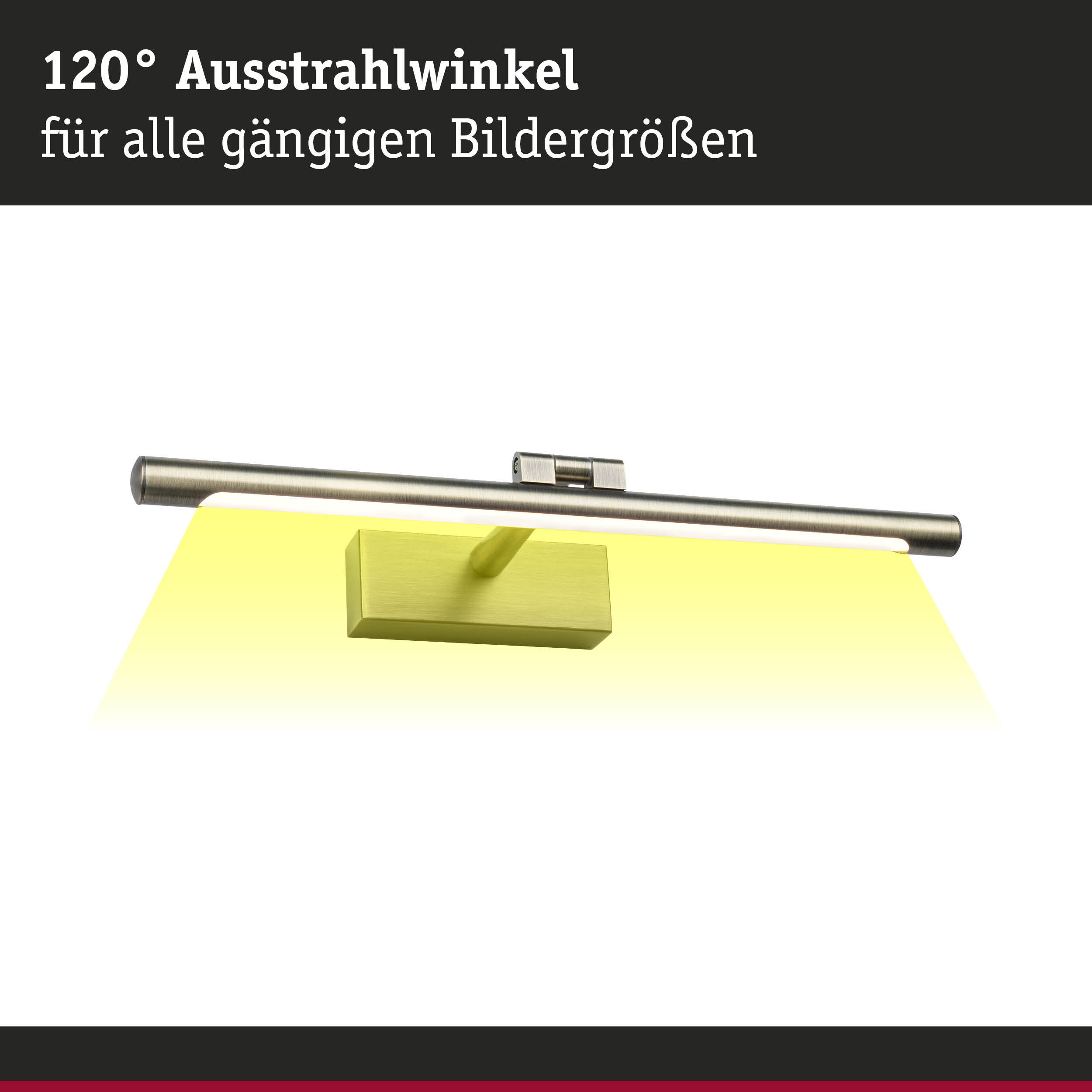 Wandlampe aus gebürstetem Metall in Silber mit 120° Ausstrahlwinkel für Bilderbeleuchtung
