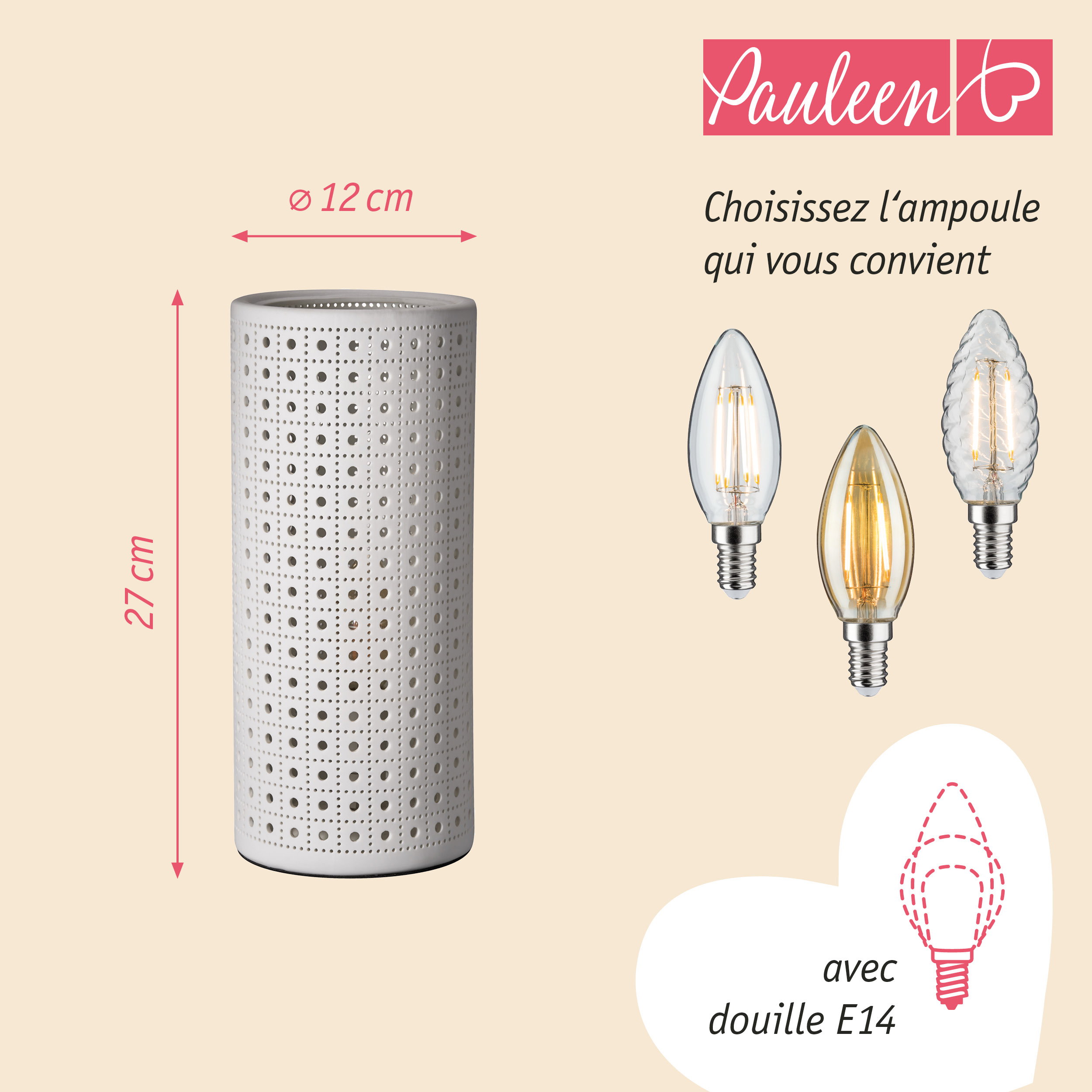 Paulmann Pauleen Lampe à poser Pure Sunkiss E14 max. 20W Blanc dépoli
