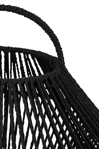 Black woven lampshade with open design for decorative LED lighting in modern interiors