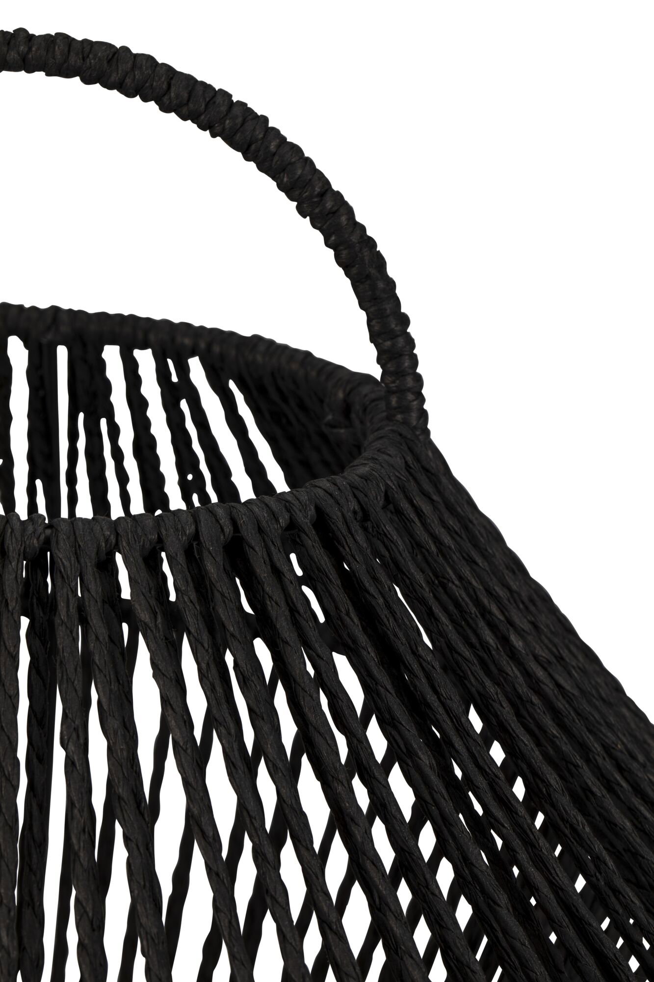 Black woven lampshade with open design for decorative LED lighting in modern interiors