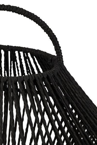 Black woven lampshade with open design for decorative LED lighting in modern interiors