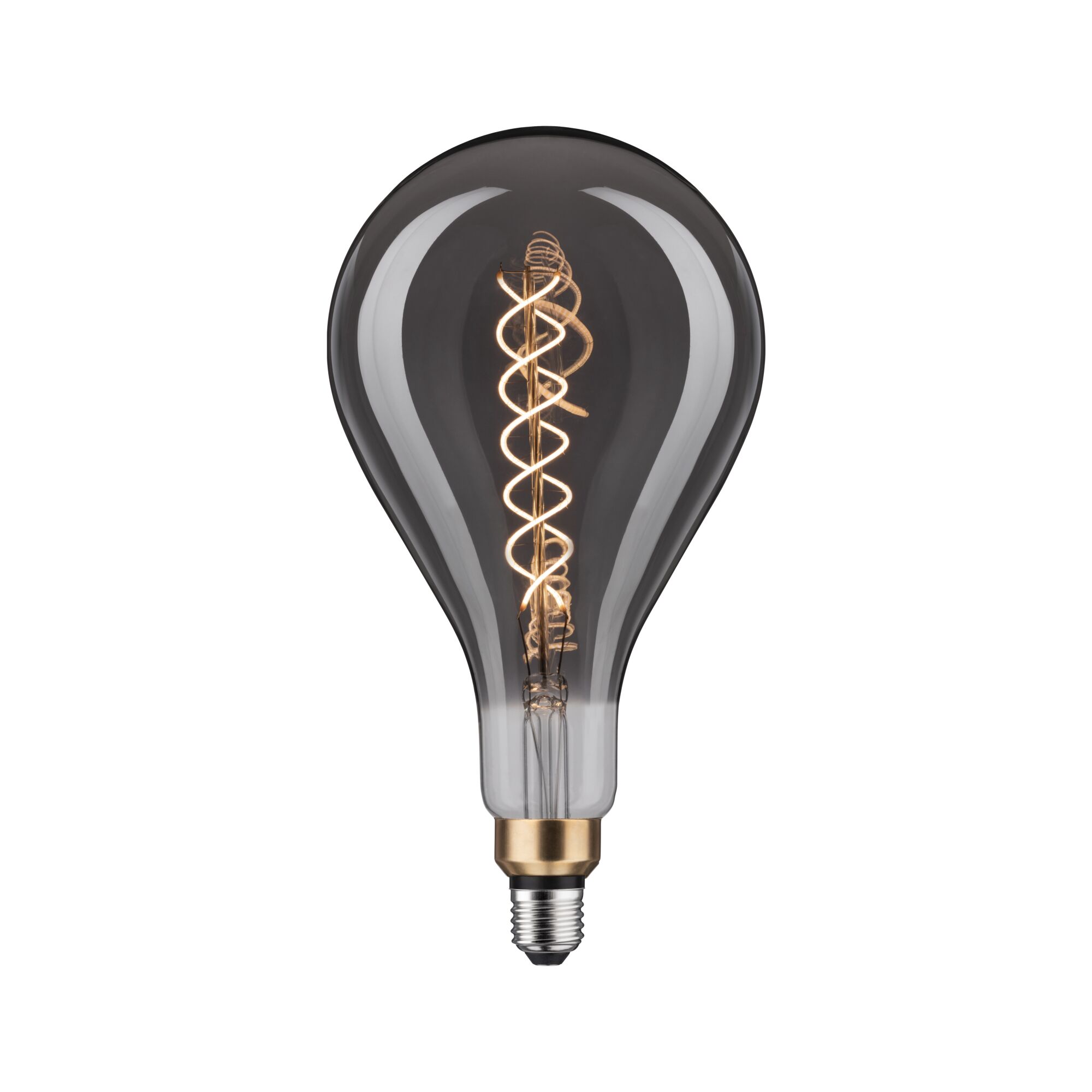 Stor vintage LED-pære med spiralfilament, røgfarvet glas og E27-fatning til dekorativ belysning