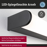 LED-Spiegelleuchte Arneb mit schwarzem Metallgehäuse und satinierter Acrylabdeckung, IP44 Badezimmerlampe