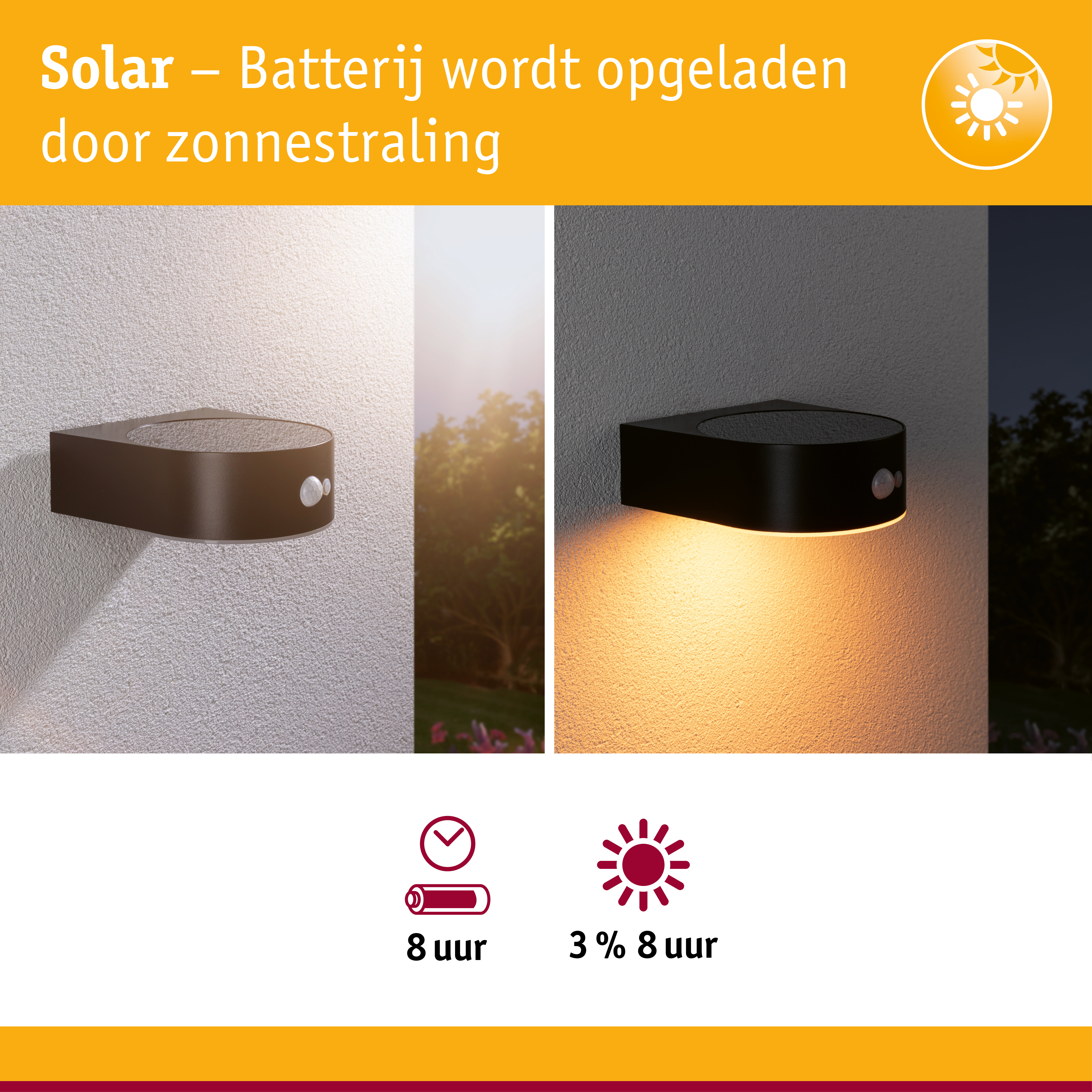 Zwarte solar buitenwandlamp met bewegingssensor, energiezuinig en weerbestendig voor tuinverlichting