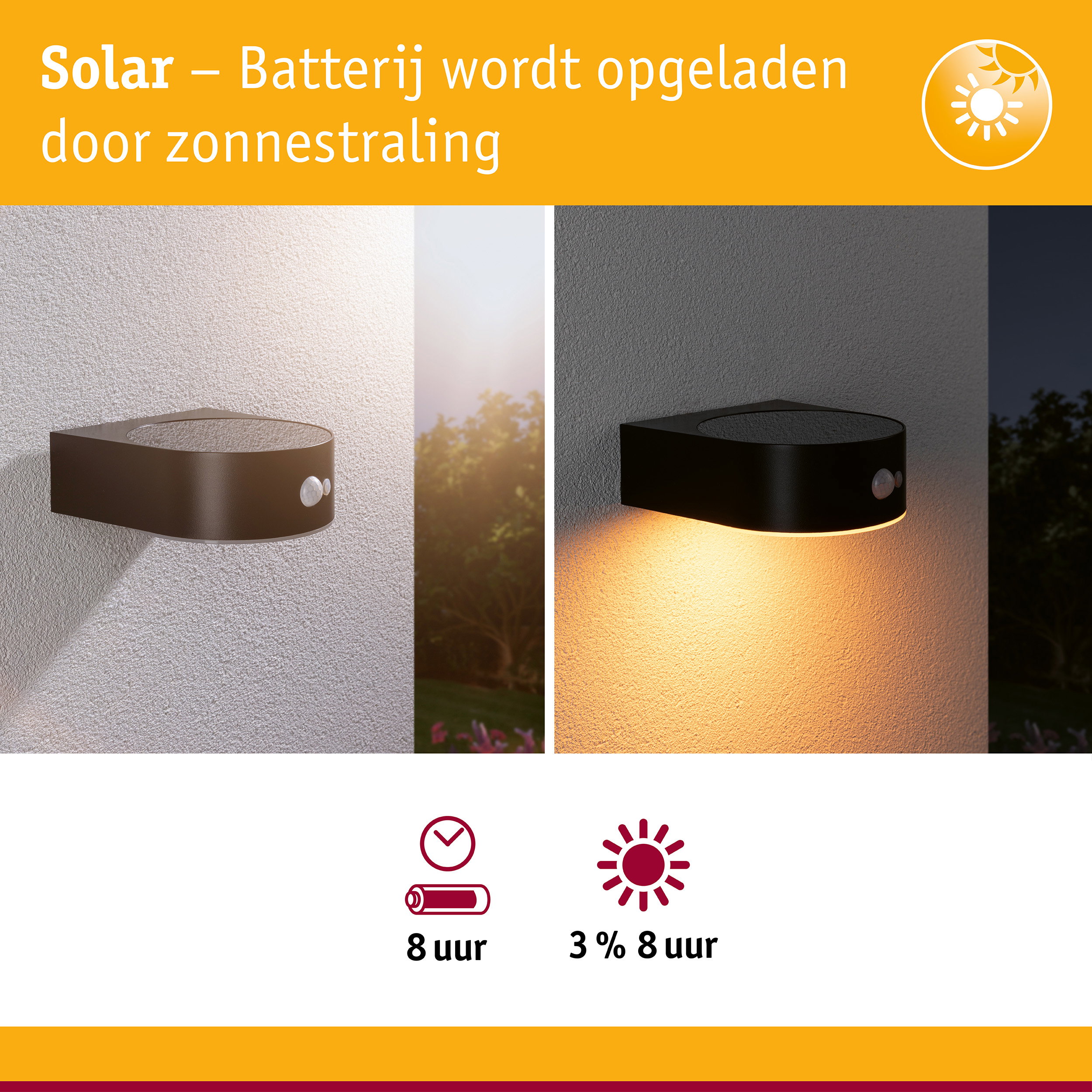 Zwarte solar buitenwandlamp met bewegingssensor, energiezuinig en weerbestendig voor tuinverlichting