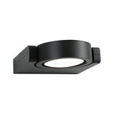 Black metal LED wall light with round white diffuser for modern indoor lighting solutions