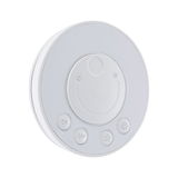 Round white LED light controller with on-off buttons and brightness adjustment for lighting systems