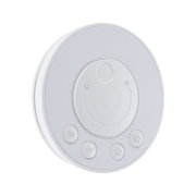 Round white plastic control panel with buttons for on, off, and light adjustment