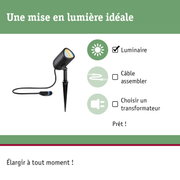 Projecteur extérieur noir avec piquet et câble pour éclairage de jardin flexible