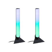Deux barres lumineuses LED modernes avec base noire et dégradé multicolore pour éclairage d’ambiance