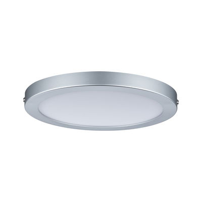 Plafonnier LED rond avec cadre en aluminium argenté et diffuseur blanc pour éclairage moderne