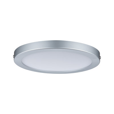 Round LED ceiling light with silver aluminum frame and white diffuser for modern room lighting