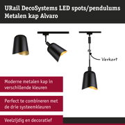 Zwarte metalen LED-plafondlamp met gouden binnenkant, moderne spot en pendeloptie voor veelzijdige verlichting