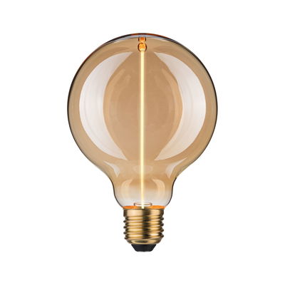 Round LED bulb with amber glass and E27 base for decorative lighting and warm ambiance