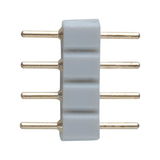 Grey LED connector with four gold pins for lighting systems, electrical accessory