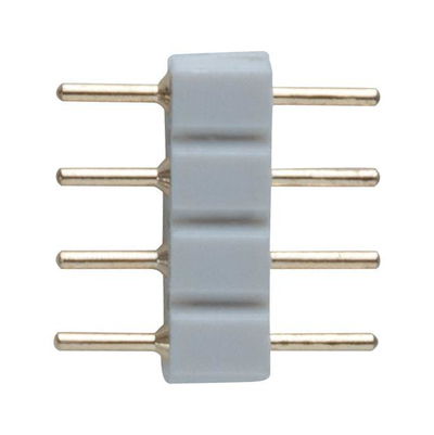 Grey LED connector with four gold pins for lighting systems, electrical accessory
