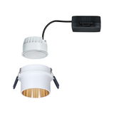 Witte LED-inbouwspot met gouden binnenring en zwarte aansluitkabel voor moderne verlichting