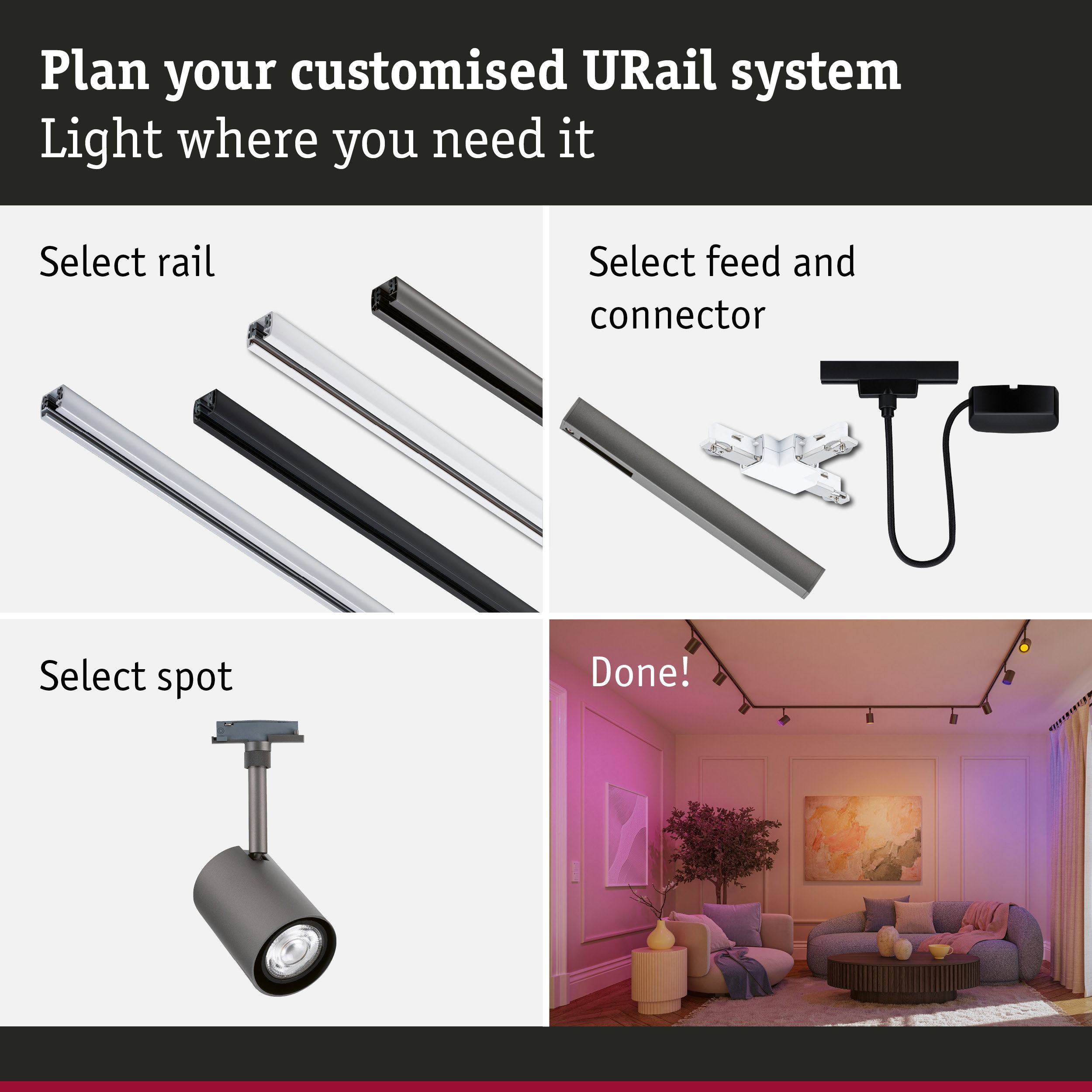 URail Rail spot Smart Home Zigbee 3.0 Luxe GU10 350lm 4,8W RGBW dimmable 230V Titanium