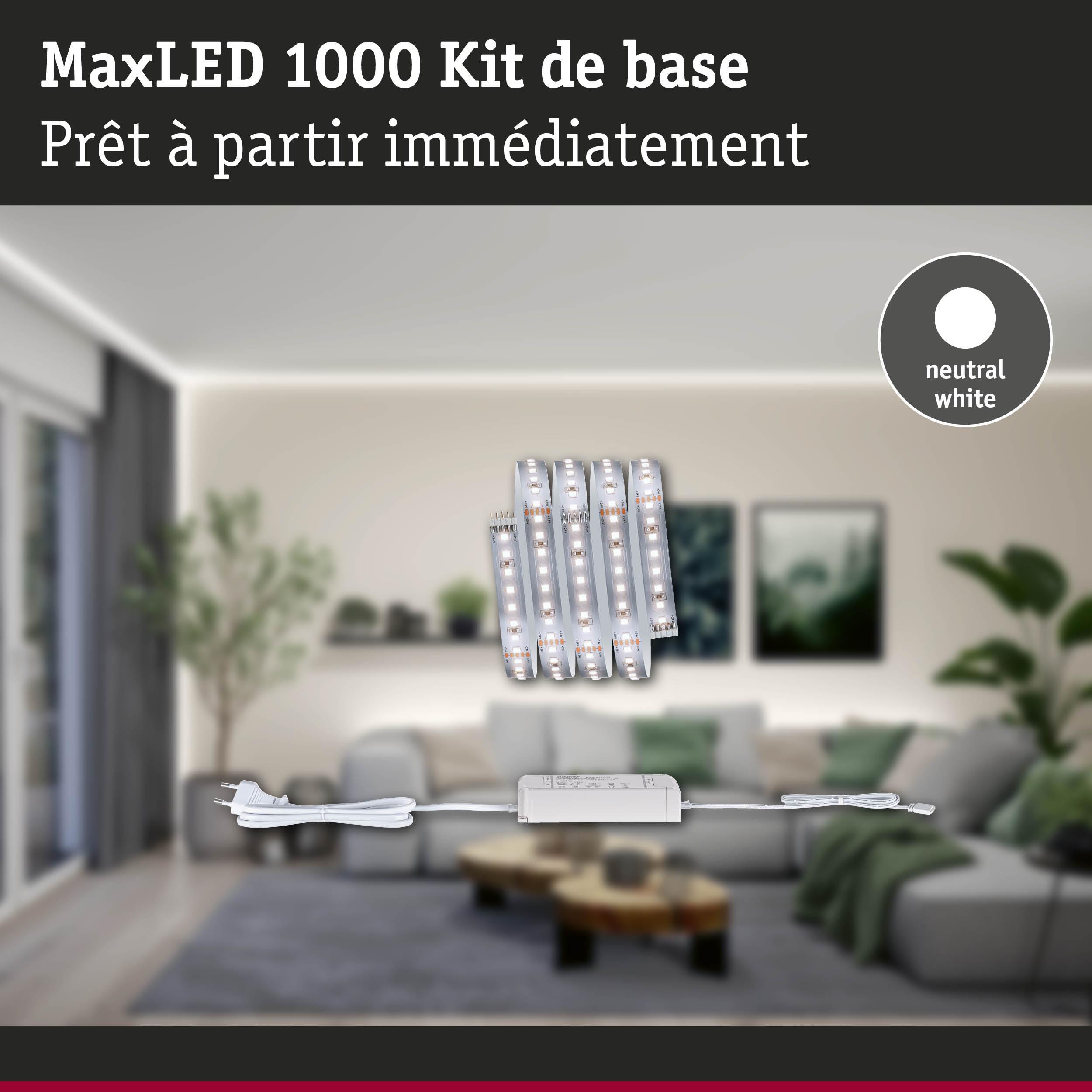 Kit MaxLED 1000 bande LED en blanc neutre avec alimentation pour éclairage intérieur
