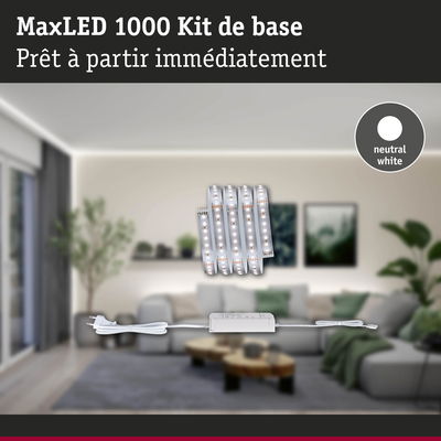 Kit MaxLED 1000 bande LED en blanc neutre avec alimentation pour éclairage intérieur