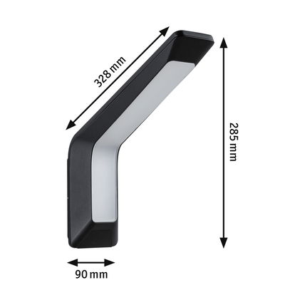 Black LED wall light with white diffuser, dimensions 328x285x90 mm, modern indoor lighting