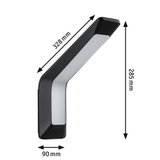 Sort LED-væglampe med hvid diffuser, mål 328x285x90 mm, moderne indendørs belysning