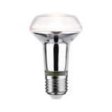 Reflective LED bulb with E27 base in silver and clear glass for energy-efficient lighting