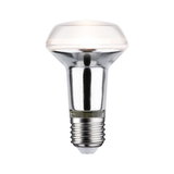 Reflektierende LED-Lampe mit E27-Fassung in Silber und transparentem Glas für energiesparende Beleuchtung